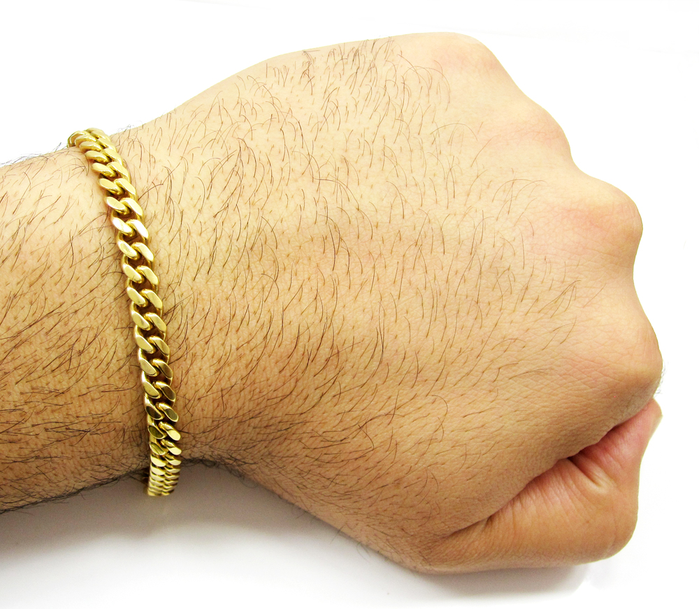 14k Yellow Gold Solid Miami Bracelet 8 Inch 6mm