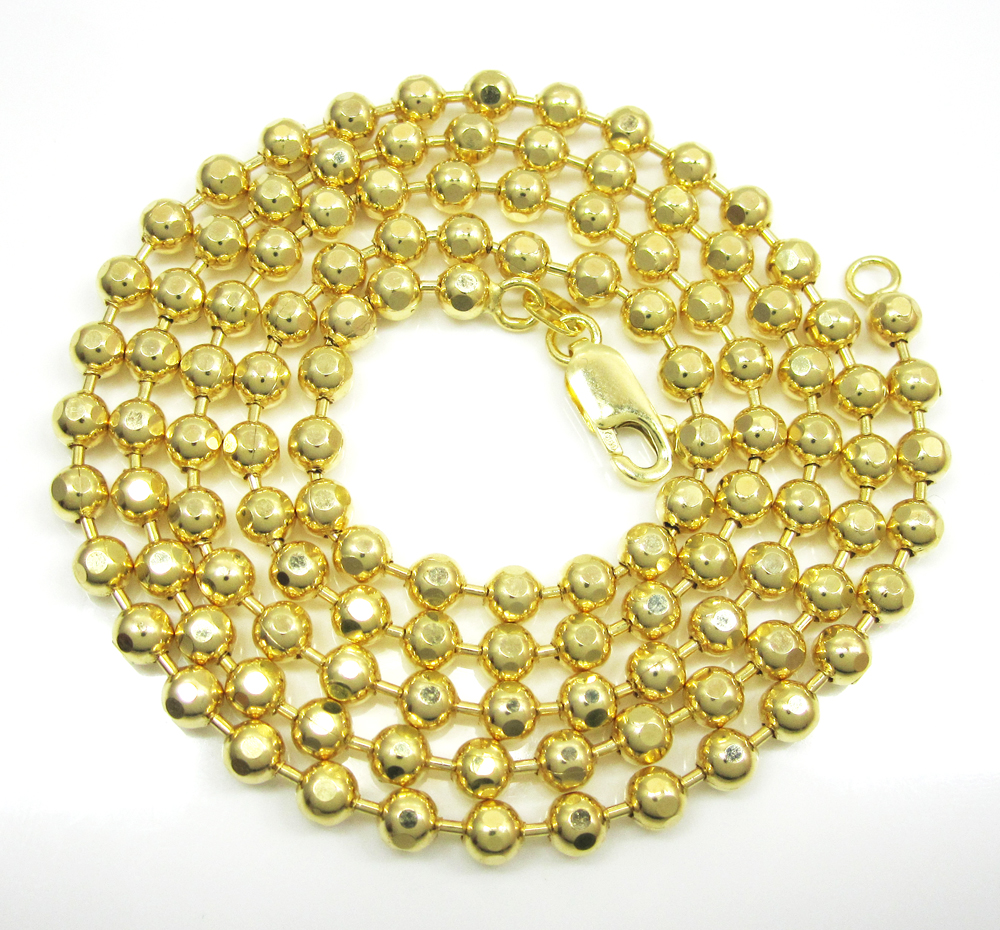 10k yellow gold hexagon cut ball chain 18-26