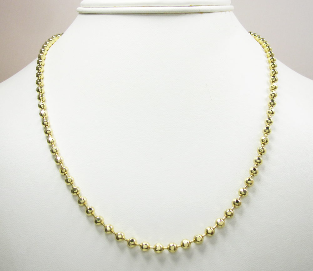 10k yellow gold hexagon cut ball chain 18-26