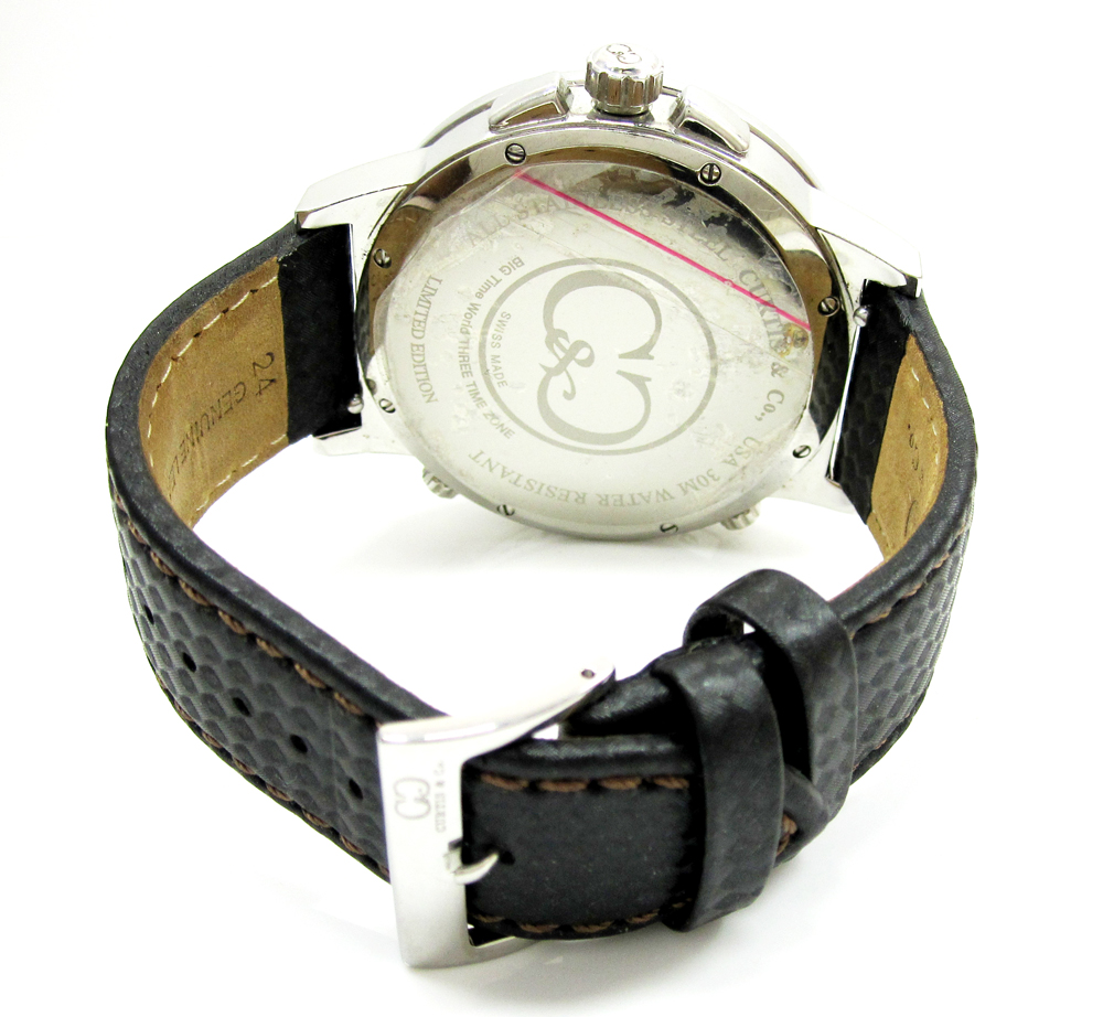 Curtis & co stainless steel big time world 3 time zone brown watch