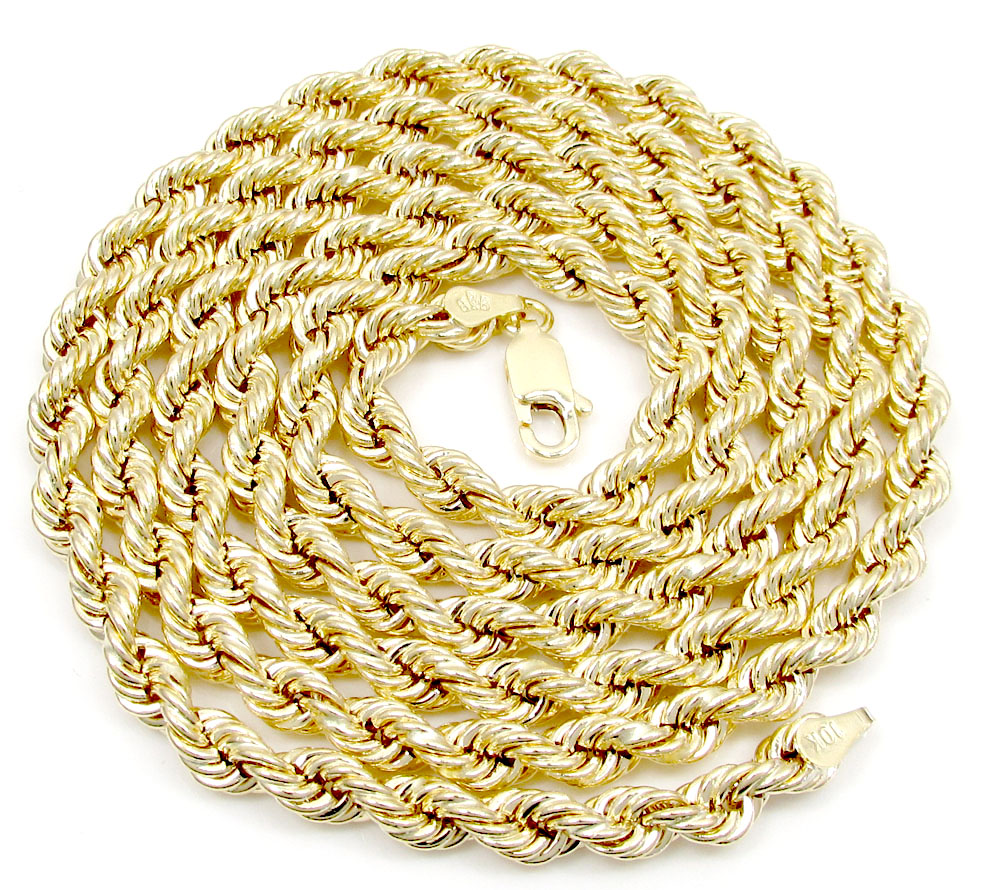 10k yellow gold smooth hollow rope chain 20-30 inch 4mm