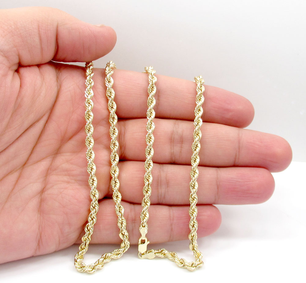 Buy 10k Yellow Gold Smooth Hollow Rope Chain 20-30 Inch 4mm Online at ...