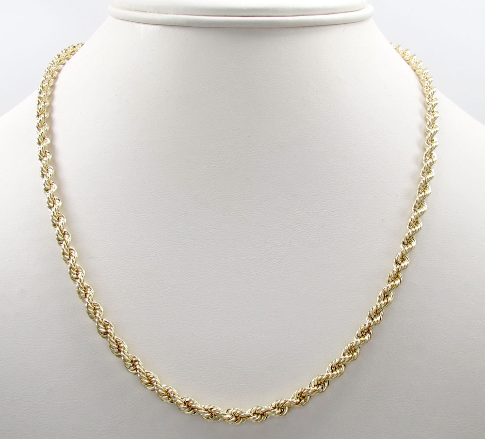 10k yellow gold smooth hollow rope chain 20-30 inch 4mm