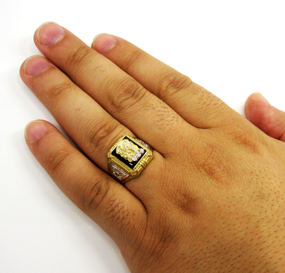 Buy Mens 10k Yellow Gold Jesus Face Cz Ring 0.15ct Online at SO ICY JEWELRY