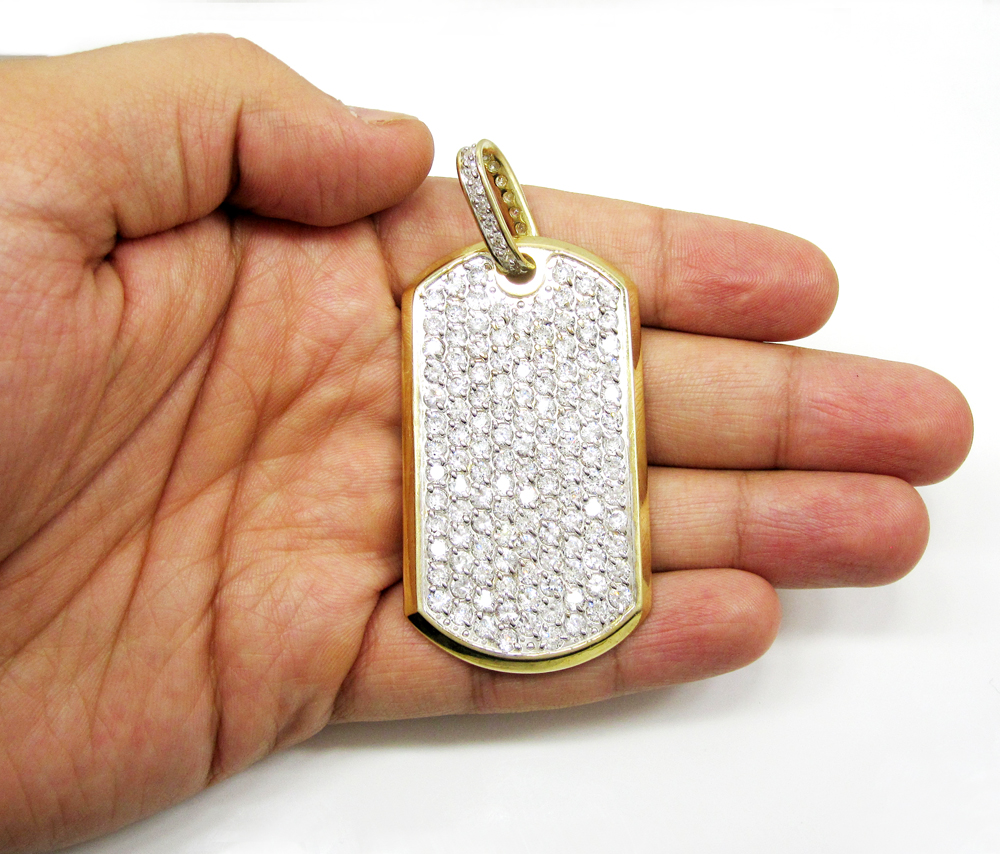 Mens 10k gold cz dog tag pendant 5.00ct