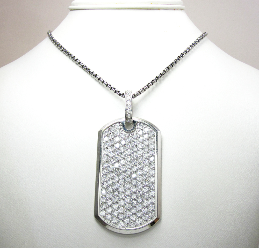 Mens 10k gold cz dog tag pendant 5.00ct