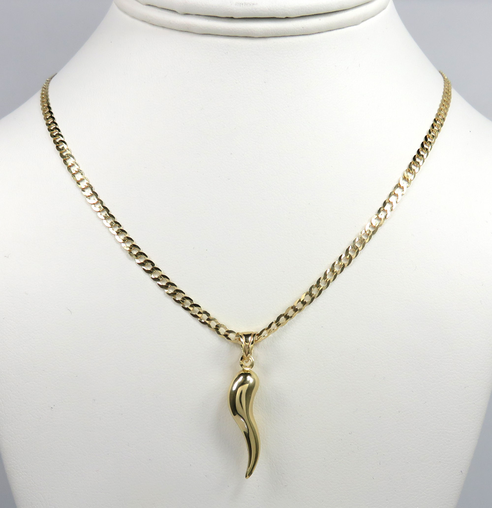 14k yellow gold italian horn pendant