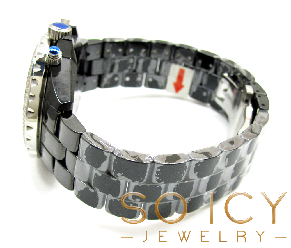 Mens techno jpm black ceramic diamond watch 1.35ct