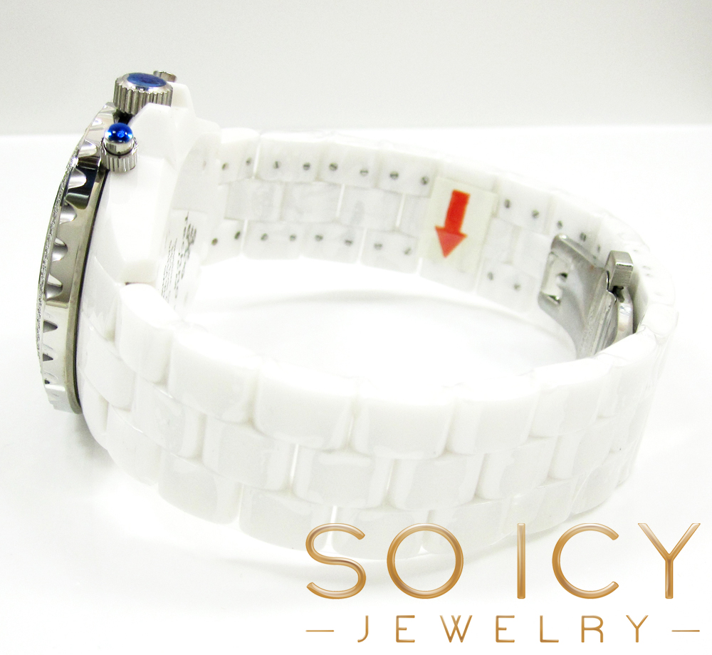 Mens techno jpm white ceramic diamond 38mm watch 1.35ct