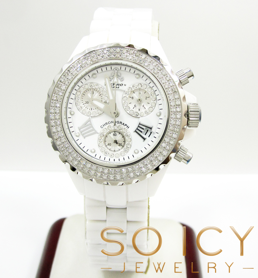 Buy Ladies 35mm Techno Jpm White Ceramic Diamond Watch 1.25ct 