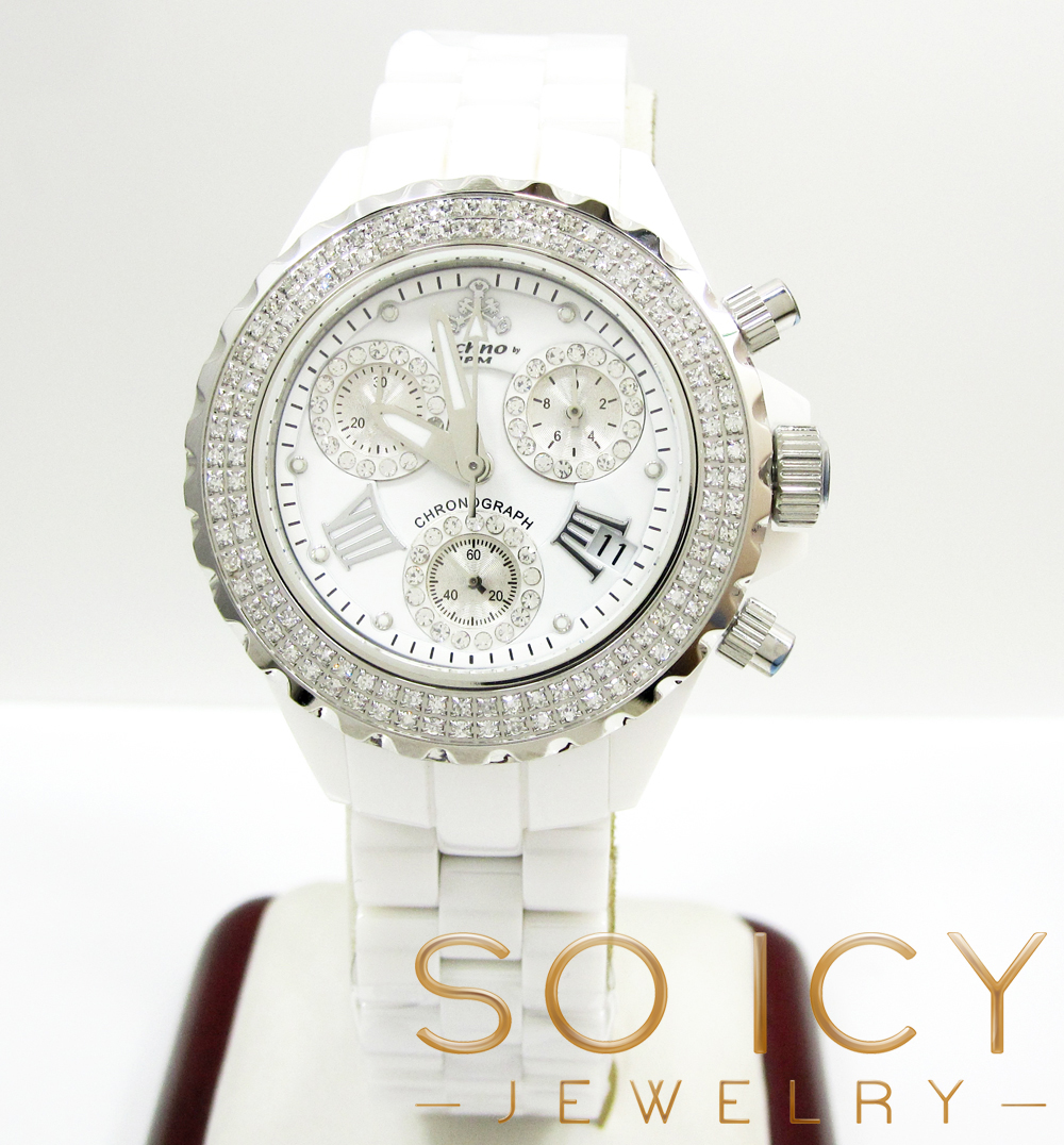 Ladies 35mm techno jpm white ceramic diamond watch 1.25ct