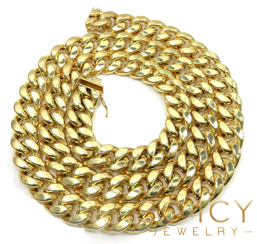 10k yellow gold wide miami cuban chain 13mm 24-34