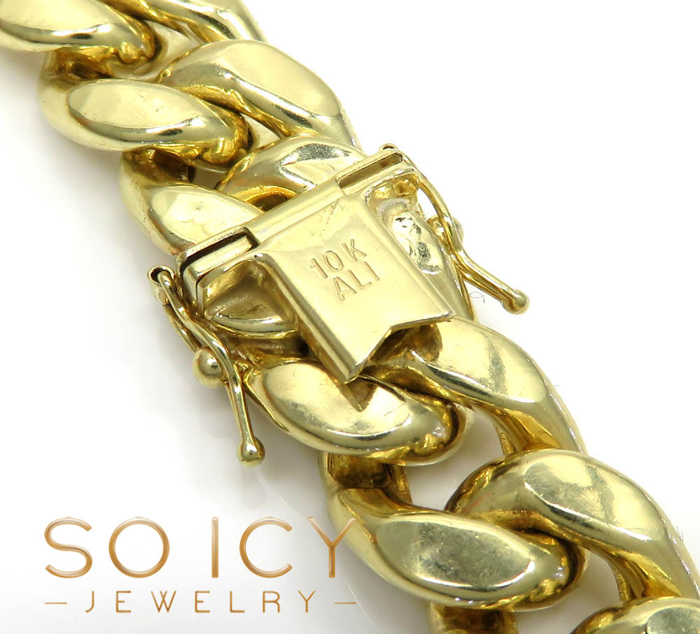 10k yellow gold wide miami cuban chain 13mm 24-34