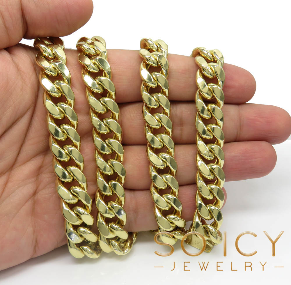 10k yellow gold wide miami cuban chain 13mm 24-34