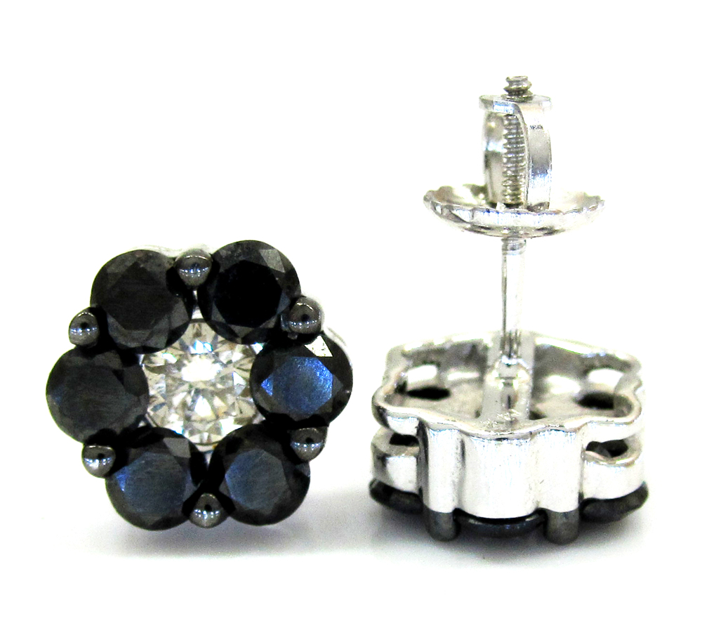 14k black gold black & white diamond cluster earrings 2.75ct 