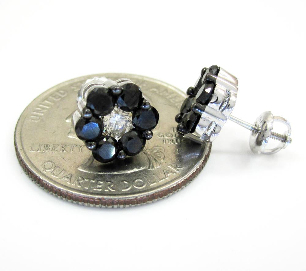 14k black gold black & white diamond cluster earrings 2.75ct 