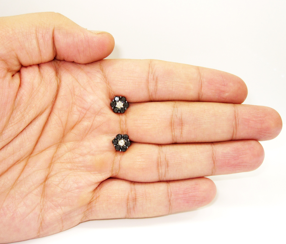 14k black gold black & white diamond cluster earrings 2.75ct 
