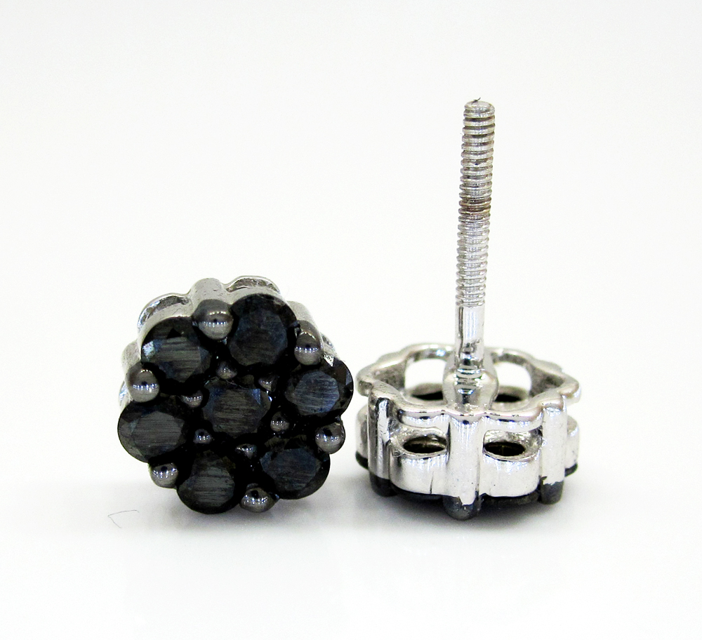 14k white gold black diamond cluster earrings 1.00ct 
