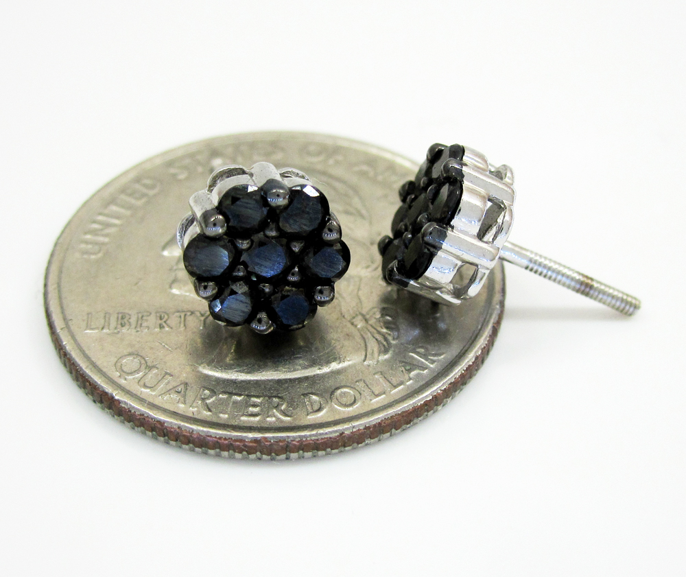 14k white gold black diamond cluster 8mm earrings 1.25ct - Image 3