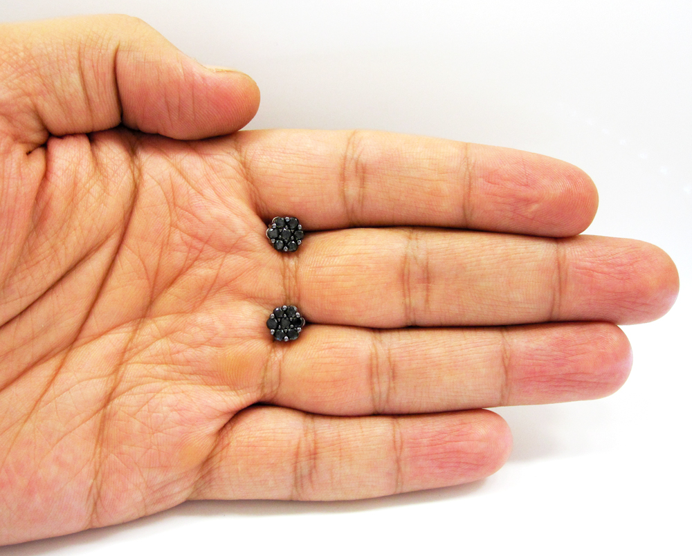 14k white gold black diamond cluster earrings 1.00ct 