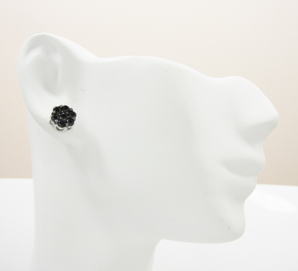 14k white gold black diamond cluster earrings 1.00ct 