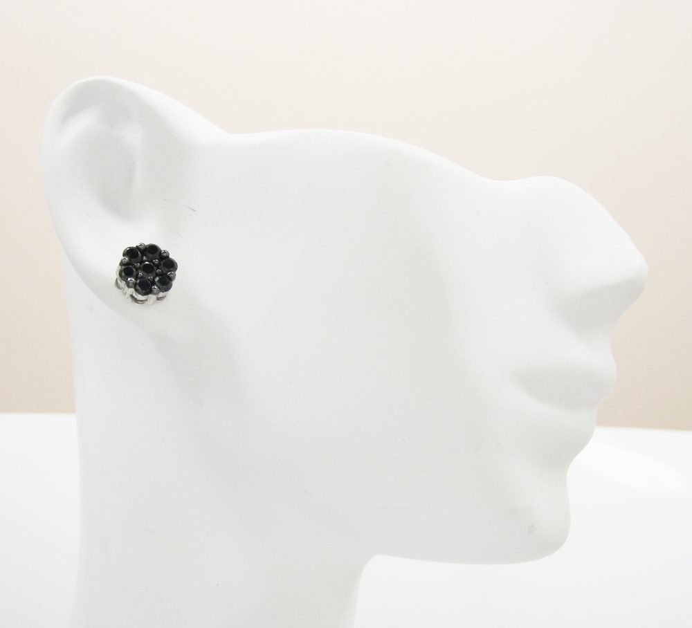14k white gold black diamond cluster 8mm earrings 1.25ct - Image 5