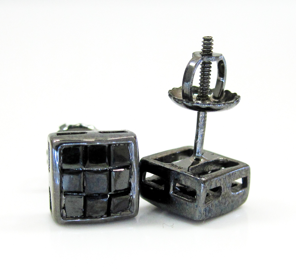 10k black gold black diamond cube earrings 1.00ct 