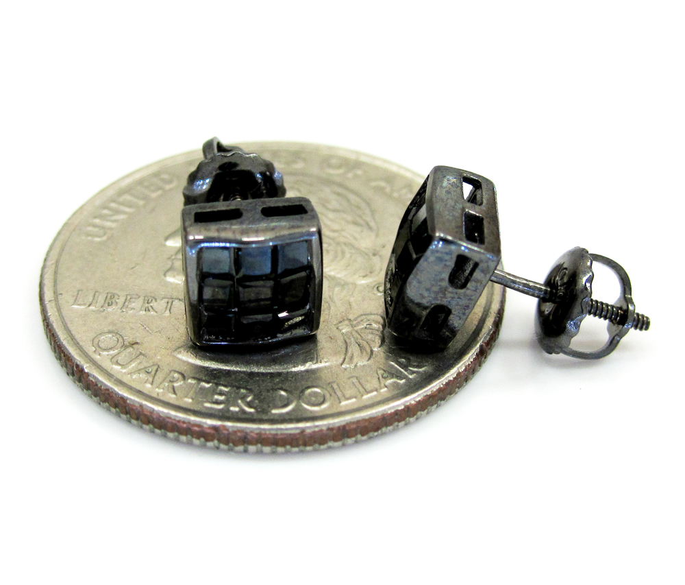 10k black gold black diamond cube earrings 1.00ct 