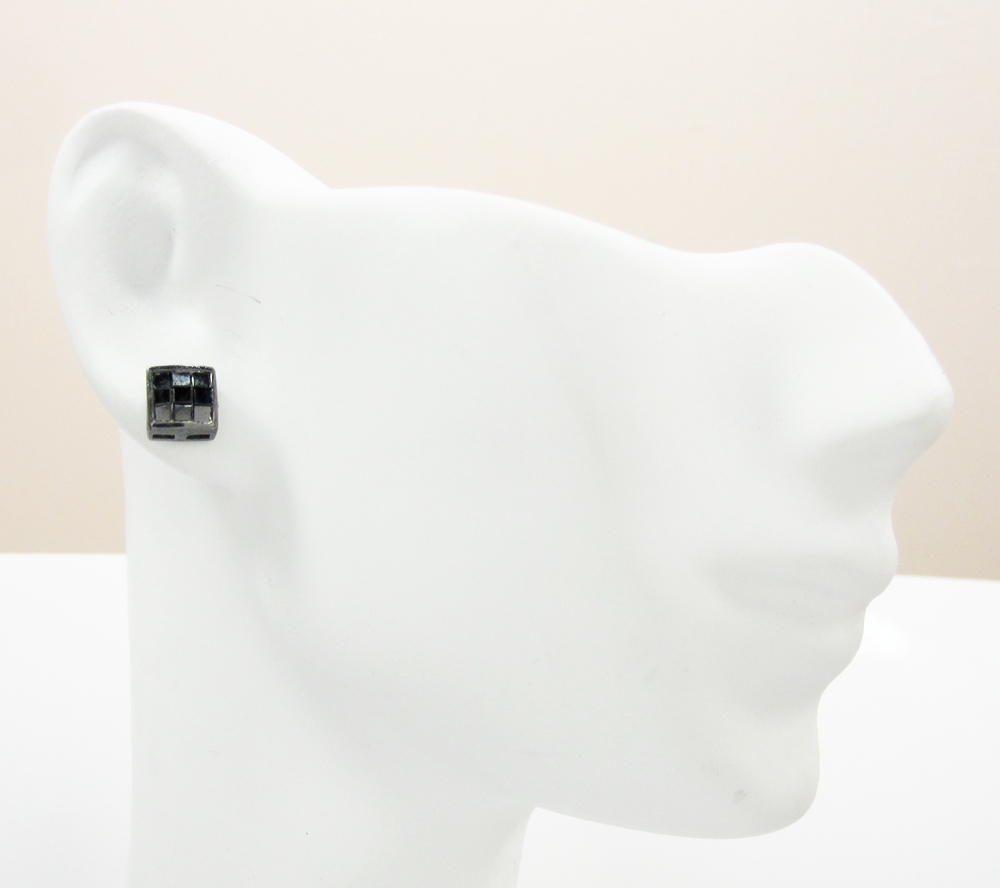 10k black gold black diamond cube earrings 1.00ct 