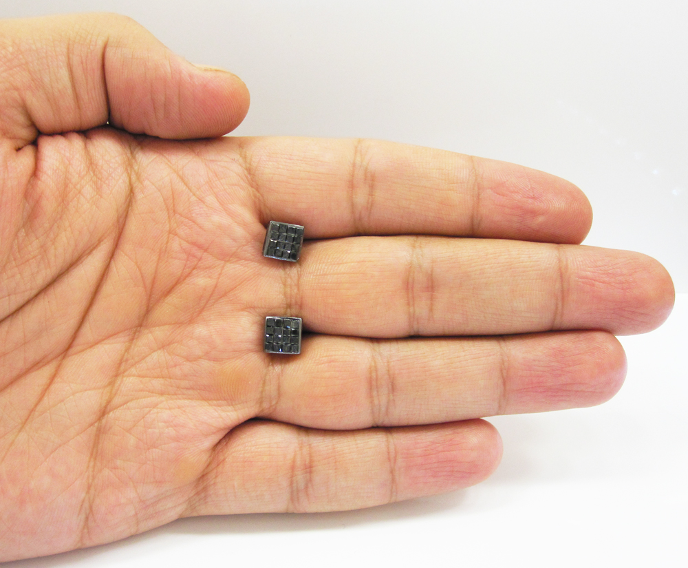 14k black gold black diamond cube earrings 1.40ct 