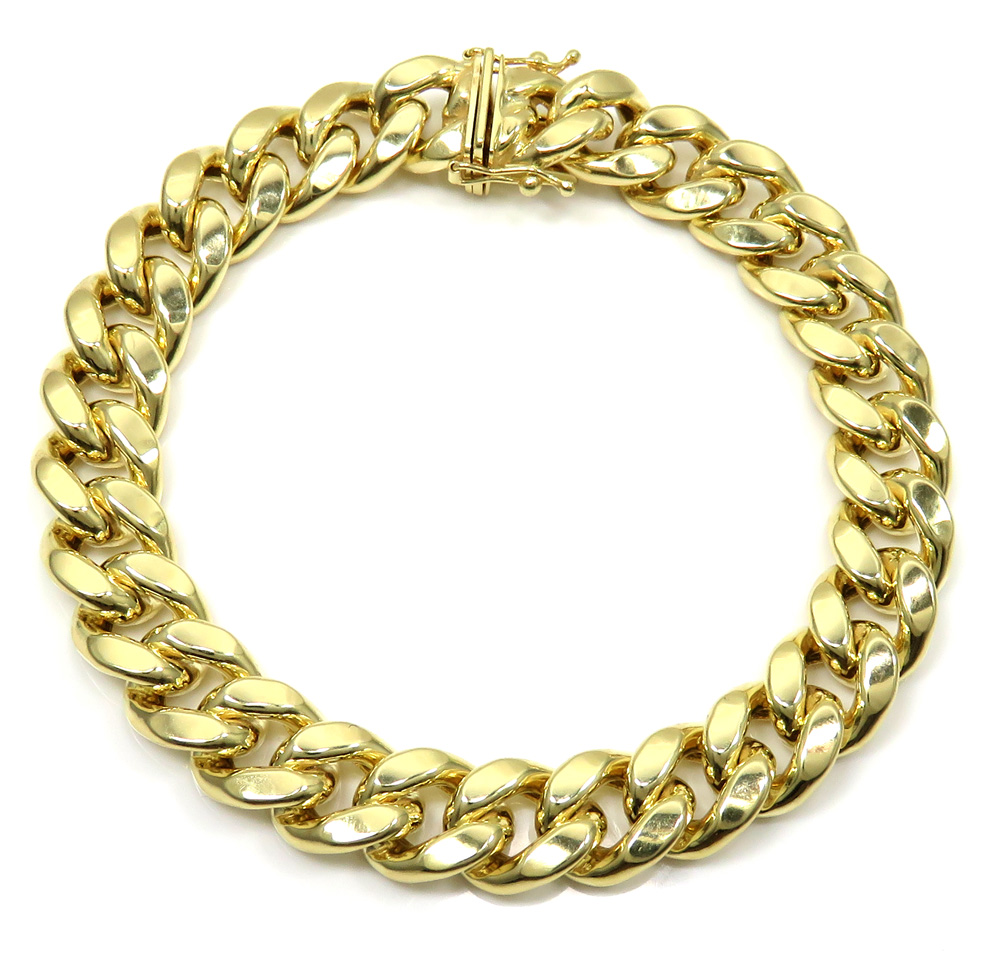 Mens 10k yellow gold hollow puffed cuban miami bracelet 9 inch 13mm