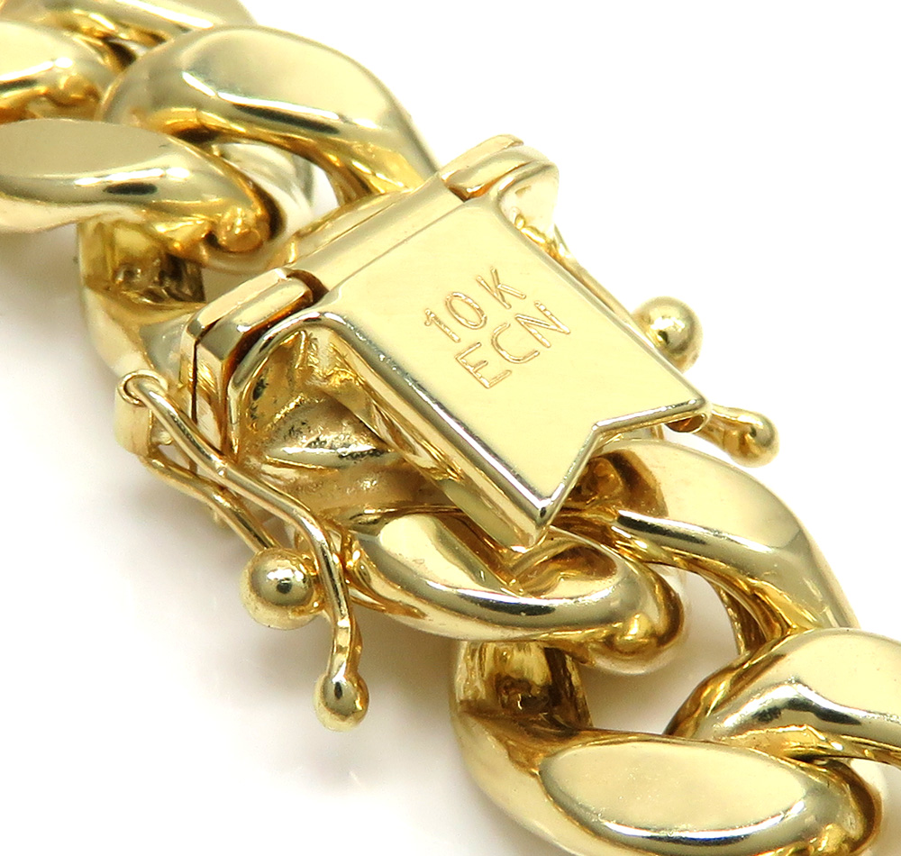 Mens 10k yellow gold hollow puffed cuban miami bracelet 8.50 inch 13mm