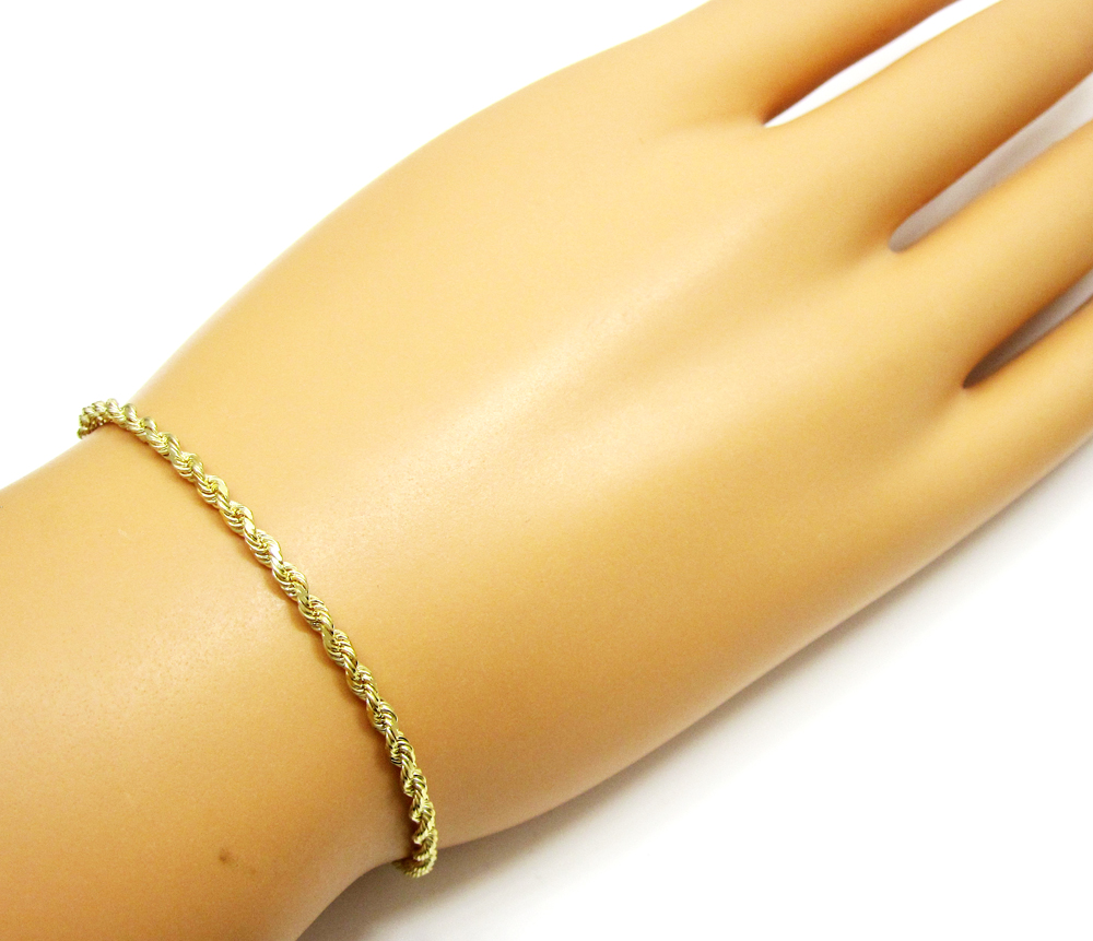 10k yellow gold solid rope unisex bracelet 8 inch 2mm