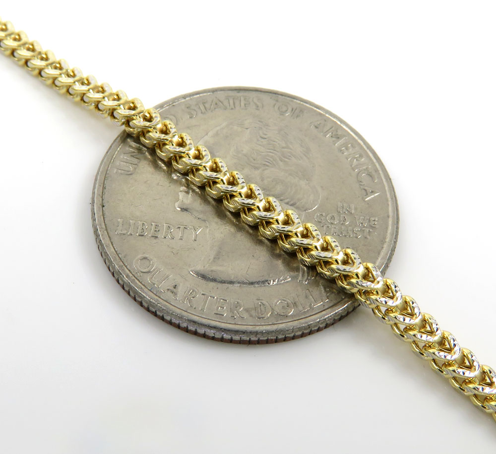 Mens 10k yellow gold diamond cut franco chain 18-26 inch 2.2mm