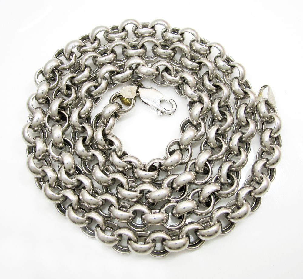 14k solid white gold circle rolo chain 24 inch 8mm
