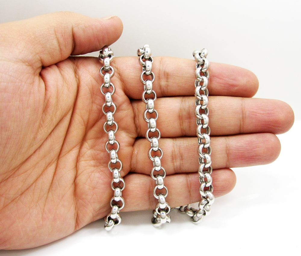 14k solid white gold circle rolo chain 24 inch 8mm - Image 4