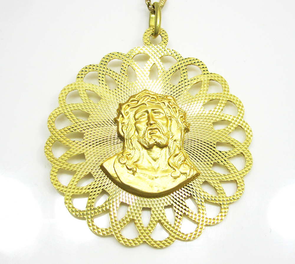 14k yellow gold double sided jesus & virgin mary pendant - Image 2