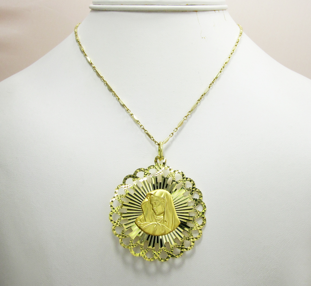 14k yellow gold double sided jesus & virgin mary pendant