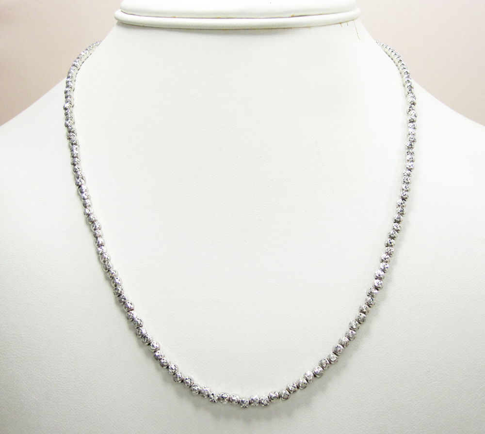 14K White Gold Faceted Cut Bead Chain 18 Inch 3mm