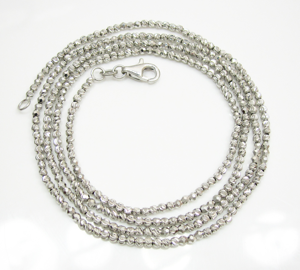 14K White Gold Diamond Cut & Hexagon Cut Bead Chain 24 Inch 2mm