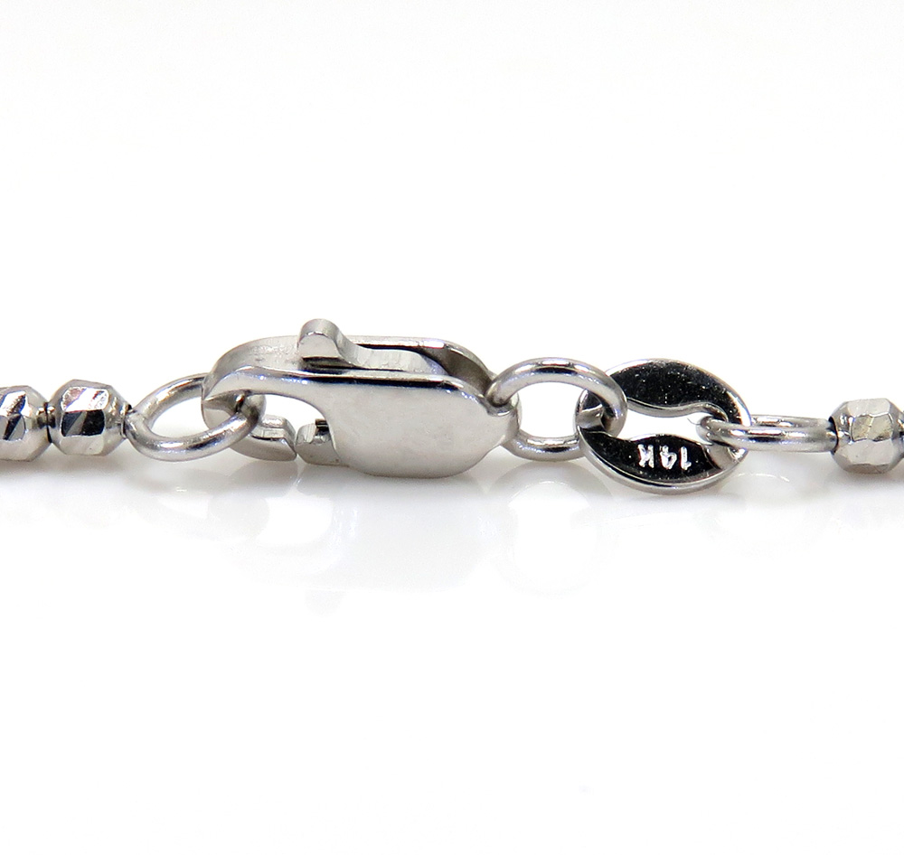 14k white gold diamond cut bead chain 16-24 inch 2mm