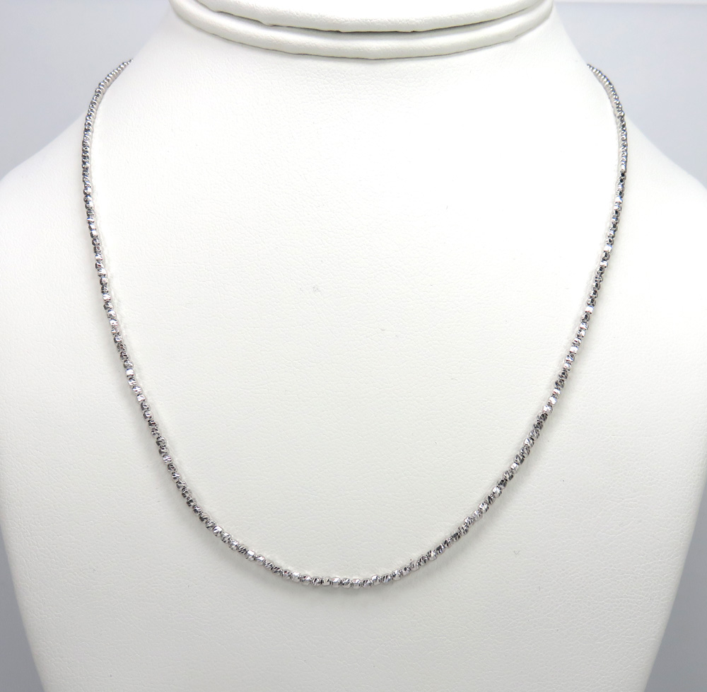 14k white gold diamond cut bead chain 16-24 inch 2mm