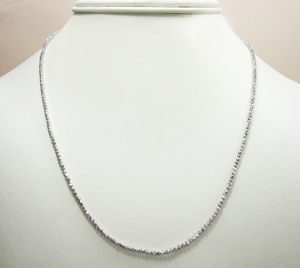 14k white gold diamond cut bead chain 16-24 inch 2mm