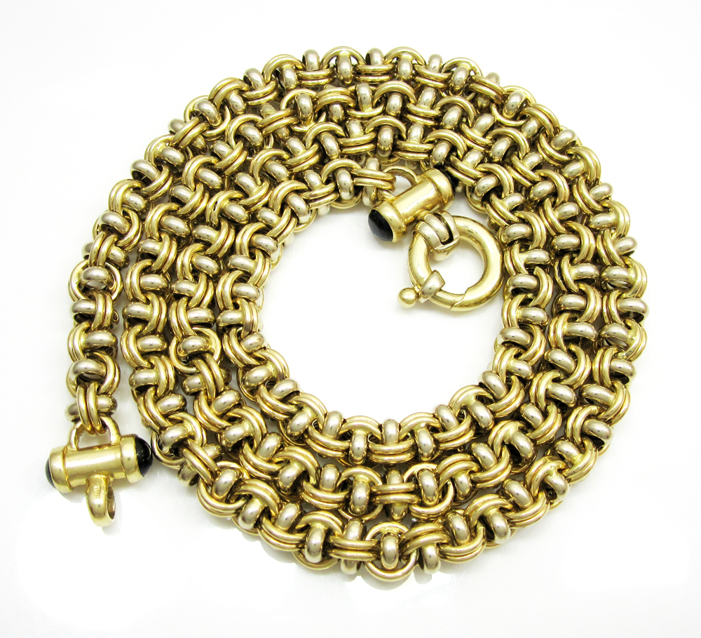 14K Solid Two Tone Gold Fancy Italian Chain 24 Inch 6.8mm