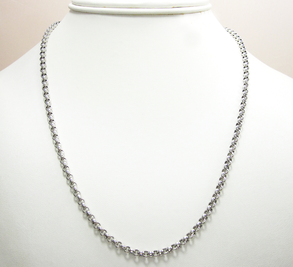 14k solid white gold circle rolo chain 20-30 inch 3.7mm