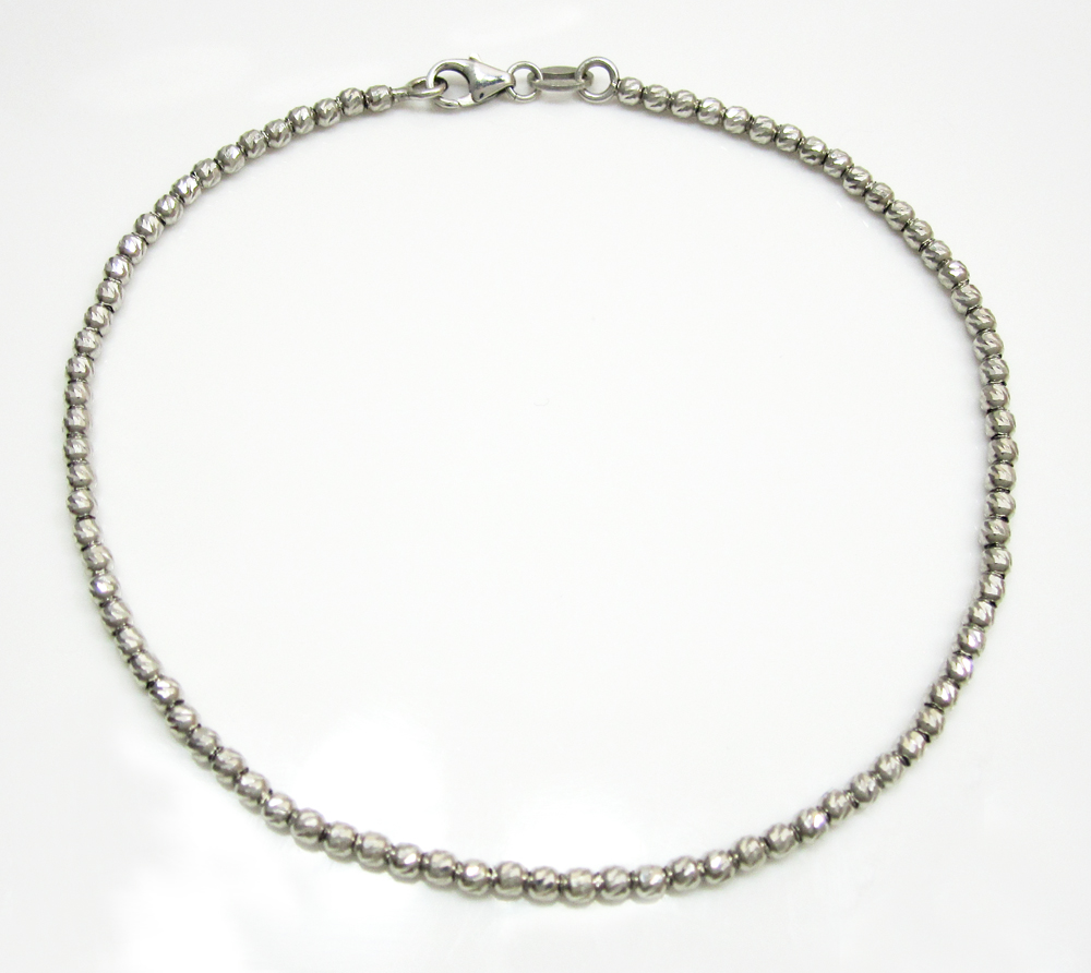 14k white gold diamond cut bead bracelet 8 inch 2mm - Image 2