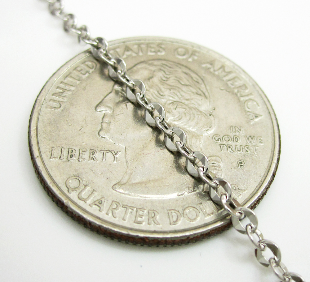 14k solid white gold diamond cut circle link chain 18-30 inch 2.2mm