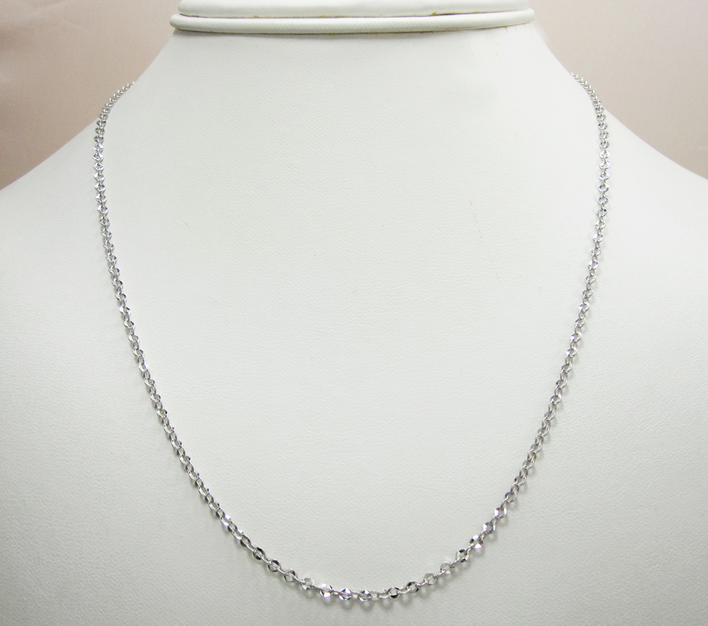 14k solid white gold diamond cut circle link chain 18-30 inch 2.2mm