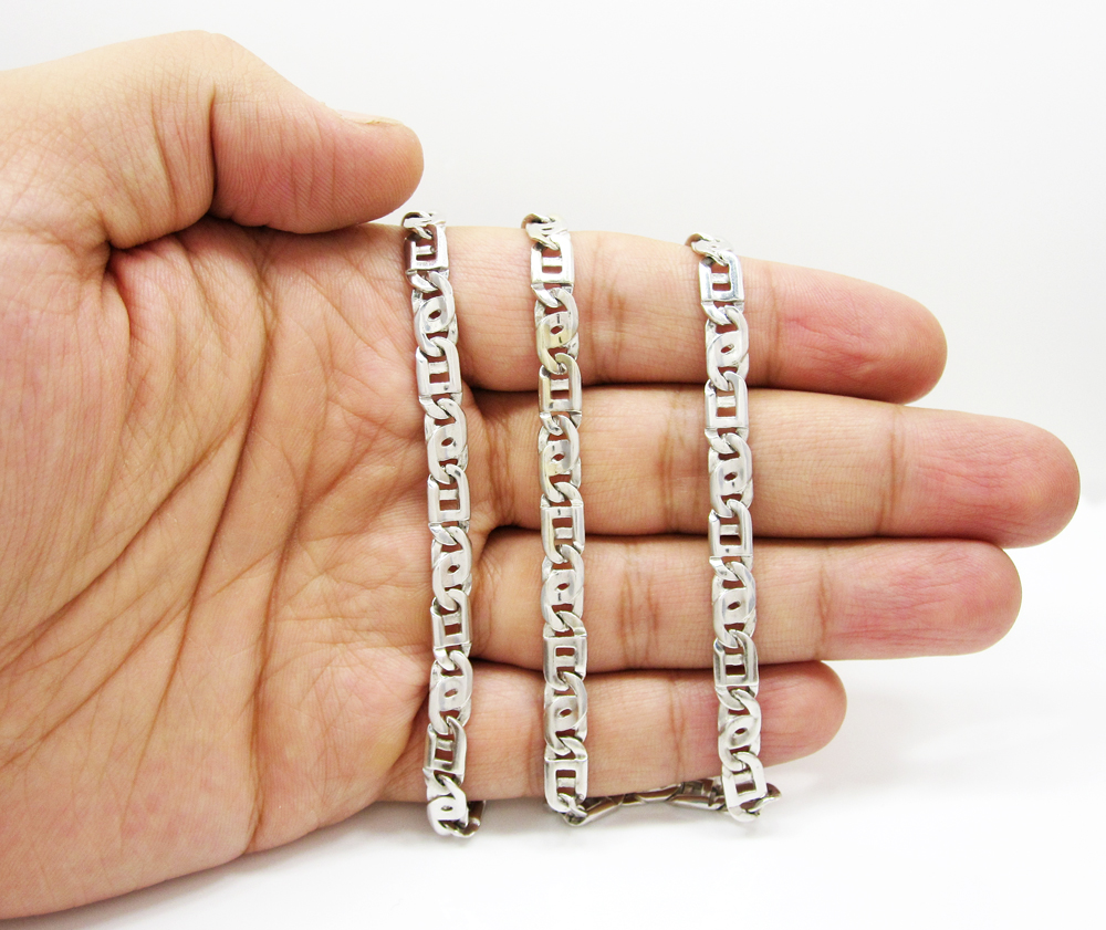 14k solid white gold tiger eye link chain 22 inch 6mm - Image 5