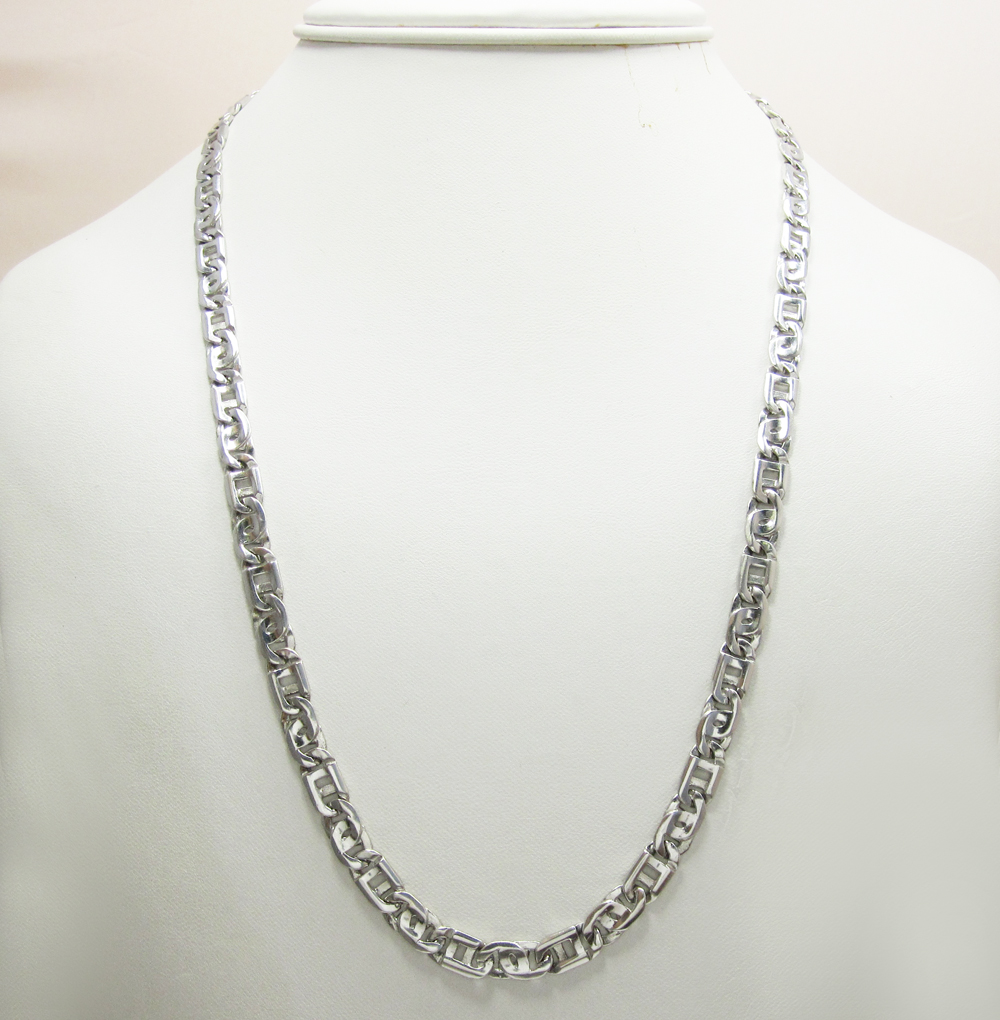 14k solid white gold tiger eye link chain 22 inch 6mm - Image 6